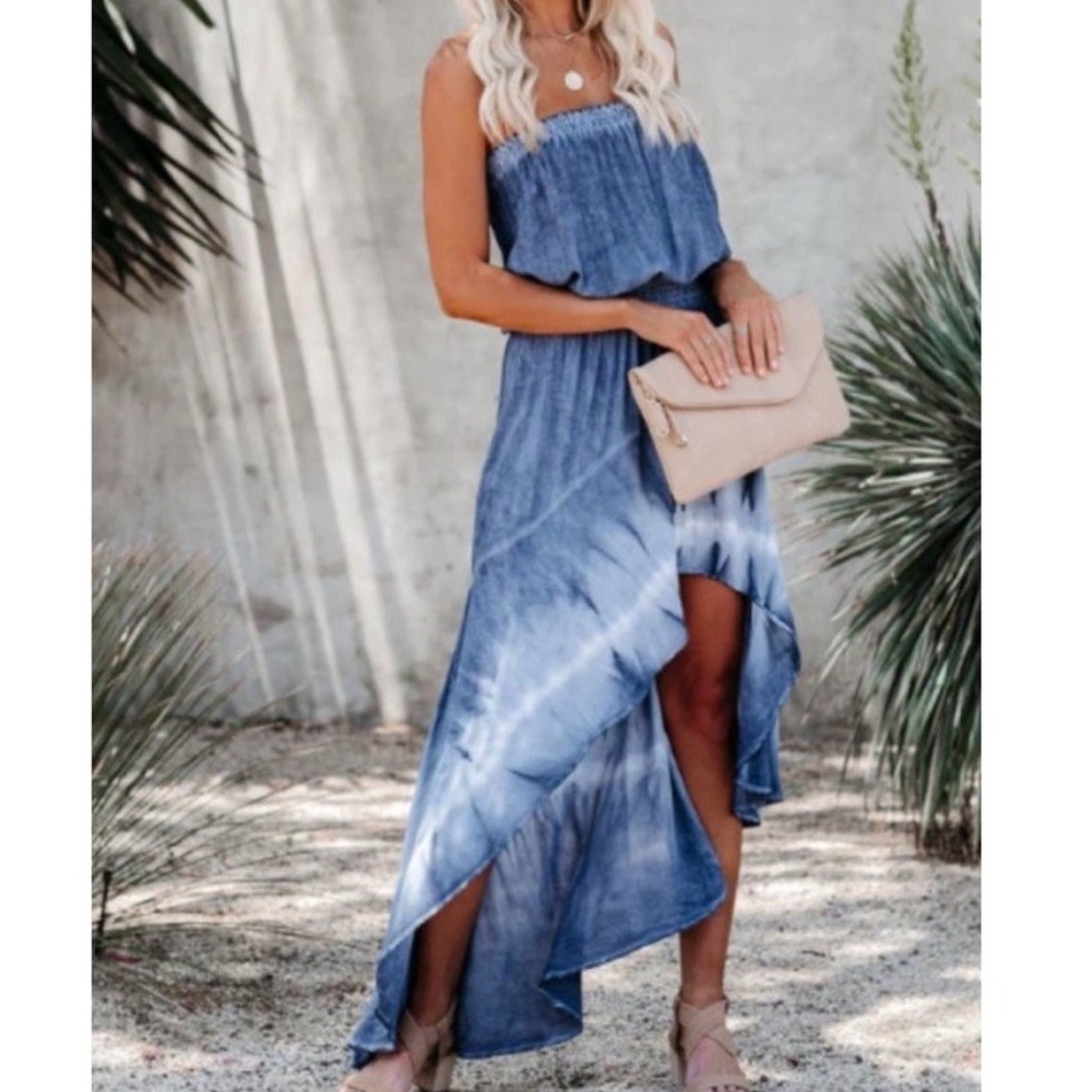 Vici Storia Ocean Breeze Strapless Tie Dye High Low Maxi Dress  Sz Small